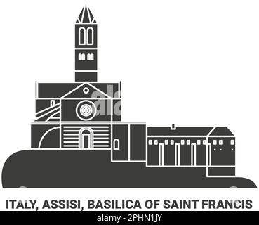 Italien, Assisi, Basilika des Heiligen Franziskus reisen als Vektorbild Stock Vektor