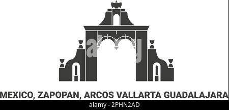 Mexiko, Zapopan, Arcos Vallarta Guadalajara, Reise-Wahrzeichen-Vektordarstellung Stock Vektor