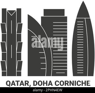 Katar, Doha Corniche, Reise-Wahrzeichen-Vektor-Illustration Stock Vektor