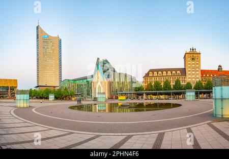 Sonnenaufgangsblick an der Universität Leipzig in Deutschland. Stockfoto