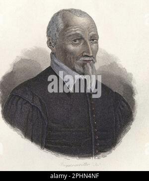 Portrait de Olivier de Serres (1539-1619), agronome francais.Gravure vers 1835 Stockfoto