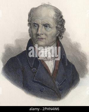Portrait de Christophe Philippe Oberkampf (1738-1815), Industrielandallee naturalisiert francais.Gravure vers 1835 Stockfoto