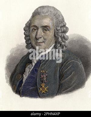 Portrait de Carl von Linne (1707-1778), medecin et botaniste suedois. Gravure vers 1835 Stockfoto
