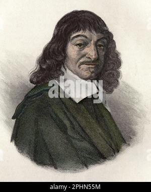 Portrait de Rene Descartes (1596-1650), Philosophe et Savant francais.Gravure vers 1835 Stockfoto