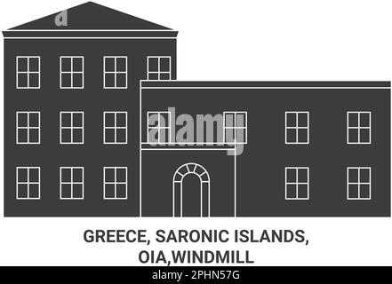 Griechenland, Saronische Inseln, Oia, Windmühle Reise-Vektordarstellung Stock Vektor