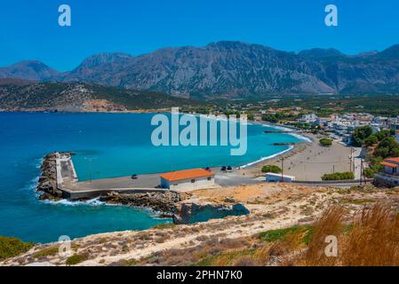 Panoramablick auf das Dorf Pachia Ammos auf der griechischen Insel Kreta. Stockfoto