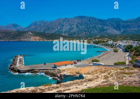 Panoramablick auf das Dorf Pachia Ammos auf der griechischen Insel Kreta. Stockfoto