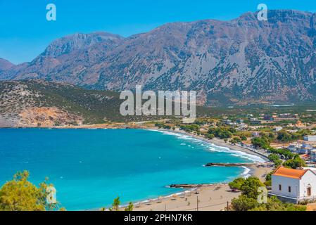 Panoramablick auf das Dorf Pachia Ammos auf der griechischen Insel Kreta. Stockfoto