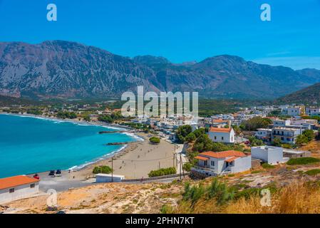 Panoramablick auf das Dorf Pachia Ammos auf der griechischen Insel Kreta. Stockfoto