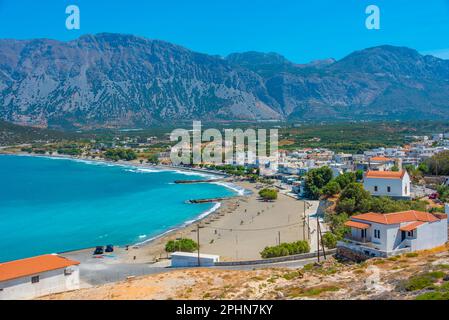 Panoramablick auf das Dorf Pachia Ammos auf der griechischen Insel Kreta. Stockfoto