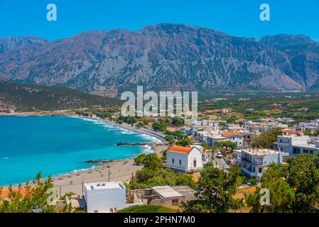 Panoramablick auf das Dorf Pachia Ammos auf der griechischen Insel Kreta. Stockfoto