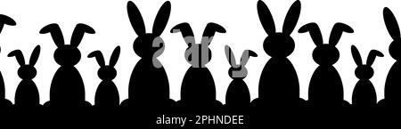 Frohes Osterbanner, Poster, Grußkarte, Grenze. Trendiges Osterdesign mit Hasen in Schwarz. Moderner minimalistischer Style Stock Vektor