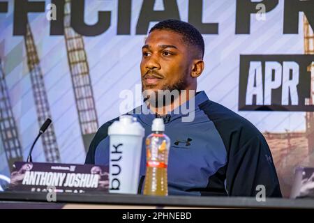 LONDON, VEREINIGTES KÖNIGREICH. 29. März 2023. Anthony Joshua während der Pressekonferenz Joshua gegen Franklin im Nobu Hotel, London, UK, am Mittwoch, den 29. März 2023 in LONDON, ENGLAND. Kredit: Taka G Wu/Alamy Live News Stockfoto