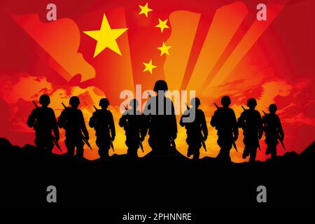 Silhouette der chinesischen Armee. China als Weltsupermacht Stockfoto