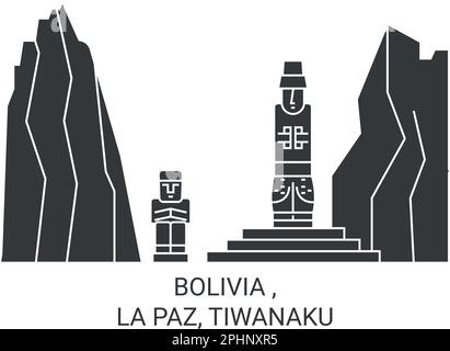 Bolivien, La Paz, Tiwanaku Reise-Wahrzeichen-Vektordarstellung Stock Vektor