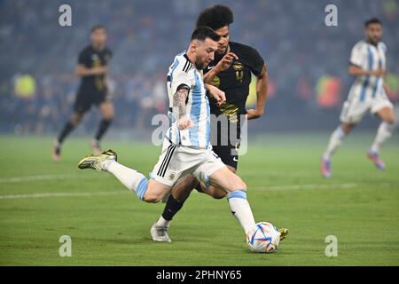 28. März 2023: Mario Kempes Stadion, Córdoba, Argentinien: International Friendly Football, Argentinien gegen Curacao: Lionel Messi aus Argentinien fordert Roshon van Eijma aus Curacao heraus Stockfoto