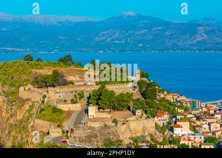 Panoramablick auf das Schloss Akronafplia in Nafplio, Griechenland. Stockfoto