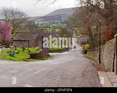 Blick auf die High Street Downham, Lancashire, Historic County Palatine, Großbritannien, Stockfoto