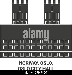 Vektorgrafik für Reisen in Norwegen, Oslo, Oslo Rathaus Stock Vektor