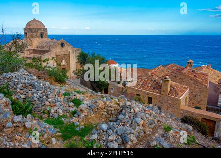 Agios Nikolaos Kirche in der griechischen Stadt Monemvasia. Stockfoto