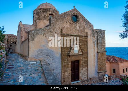 Agios Nikolaos Kirche in der griechischen Stadt Monemvasia. Stockfoto