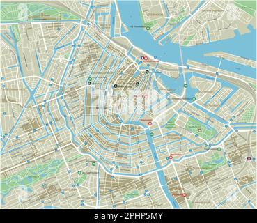 Vector Stadtplan von Amsterdam mit gut organisierten getrennten Schichten. Stock Vektor