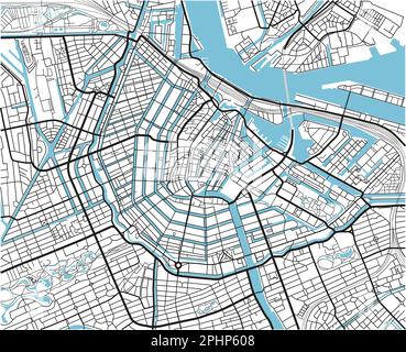 Schwarzweißer Vektor-Stadtplan von Amsterdam mit gut organisierten getrennten Schichten. Stock Vektor