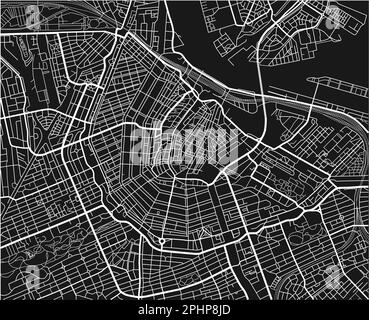 Schwarzweißer Vektor-Stadtplan von Amsterdam mit gut organisierten getrennten Schichten. Stock Vektor