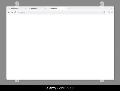Webbrowser-Fenster-Schnittstellenmodell, Vektorvorlage des Computerbildschirms. Registerkarte „Webbrowser“ oder PC-Internetfenster, leerer Rahmen des Web si Stock Vektor