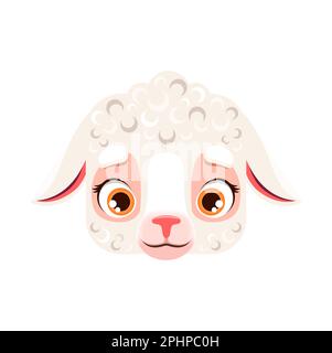 Karikaturschafe oder Lamm kawaii quadratisches Tiergesicht. Süßes Bauernhofwesen, Baby-jumbuck-Porträt. Isoliertes Vektorschaf oder Hammelzeichen. App-Schaltfläche, Symbol, Stock Vektor