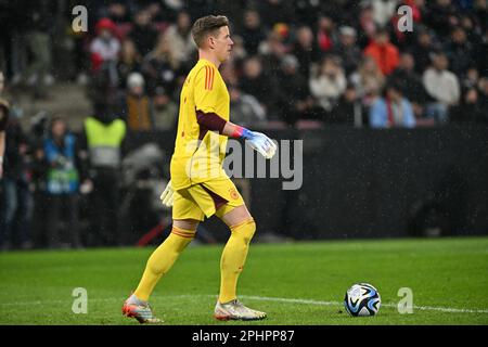 Köln , Deutschland . 28 . März 2023, Torwart Marc-Andre ter Stegen (1) Deutschlands, am Dienstag, den 28 . März 2023 in Köln in einem freundschaftlichen Fußballspiel der deutschen und belgischen Nationalmannschaften mit dem Namen "die Roten Teufel" dargestellt . FOTO SPORTPIX | David Catry Stockfoto