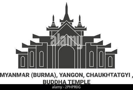 Myanmar Burma, Rangun (Yangon), Chaukhtatgyi, Buddha-Tempel Reise-Wahrzeichen Vektordarstellung Stock Vektor