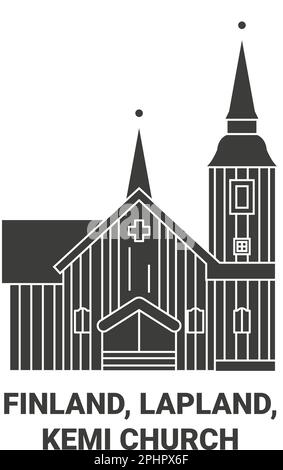 Finnland, Lappland, Kemi Church reisen Wahrzeichen Vektordarstellung Stock Vektor