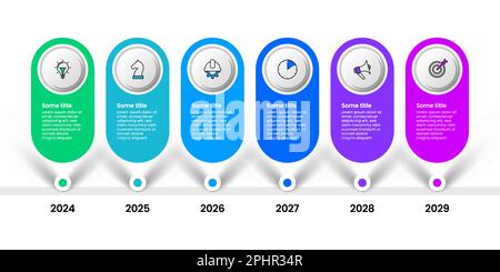 Infografik-Vorlage mit Symbolen und 6 Optionen oder Schritten. Zeitleiste. Kann für Workflow-Layout, Diagramm, Banner, webdesign verwendet werden. Vektorgrafik Stock Vektor