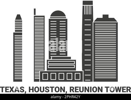 USA, Texas, Houston, Reunion Tower, Reise-Wahrzeichen-Vektordarstellung Stock Vektor