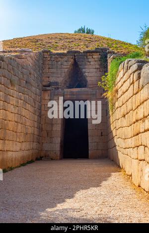 Gewölbegräber von Agamemnon an der archäologischen Stätte Mykene in Griechenland. Stockfoto