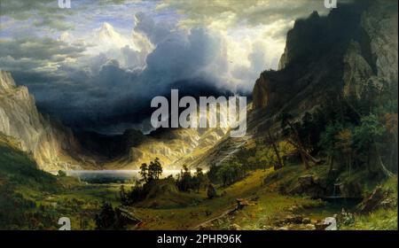 Ein Sturm in den Rocky Mountains, Mt. Rosalie (1866), Gemälde von Albert Bierstadt Stockfoto