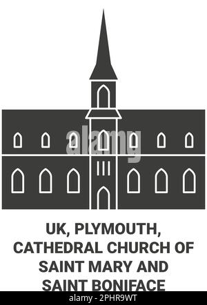 England, Plymouth, Kathedrale Kirche der Heiligen Maria und St. Boniface reisen zu Wahrzeichen Vektordarstellung Stock Vektor