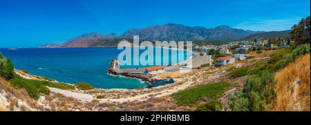 Panoramablick auf das Dorf Pachia Ammos auf der griechischen Insel Kreta. Stockfoto