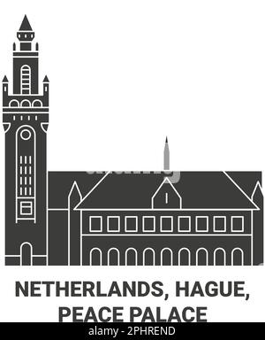 Vektorgrafik der Reise durch die Niederlande, Den Haag und den Friedenspalast Stock Vektor