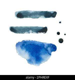 Ein Satz von Wasserfarben in heller Blau, von Hand mit Wasserfarben auf weißem Hintergrund gezeichnet. Geeignet für Kreativität, Drucken auf Papier Stockfoto