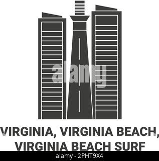 USA, Virginia, Virginia Beach, Virginia Beach Surf Reise Wahrzeichen Vektordarstellung Stock Vektor