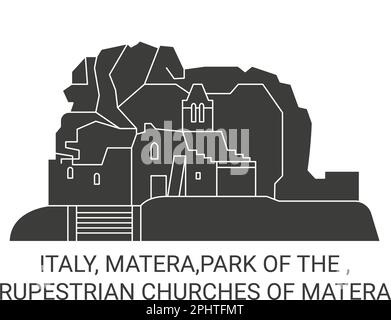 Italien, Matera, Park of the , Rupestrische Kirchen von Matera reisen Wahrzeichen Vektordarstellung Stock Vektor