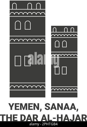 Jemen, Sanaa, das dar Alhajar Reise-Wahrzeichen-Vektorbild Stock Vektor