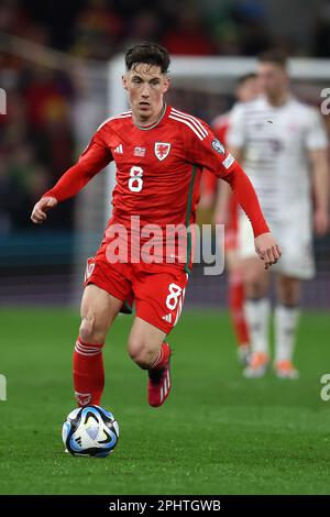 Cardiff, Großbritannien. 28. März 2023. Harry Wilson von Wales in Aktion. Wales gegen Lettland, UEFA Euro 2024 Qualifier International Group D im Cardiff City Stadium in Cardiff, Südwales, am Dienstag, den 28. März 2023. Nur redaktionelle Verwendung. Bild von Andrew Orchard/Andrew Orchard Sportfotografie/Alamy Live News Credit: Andrew Orchard Sportfotografie/Alamy Live News Stockfoto