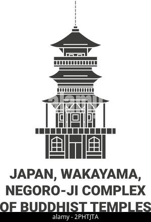 Japan, Wakayama, Negoroji-Komplex buddhistischer Tempel reisen durch eine Vektordarstellung von Wahrzeichen Stock Vektor