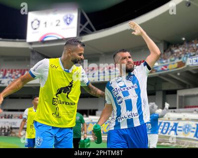 Belem, Brasilien. 29. März 2023. PA - BELEM - 03/29/2023 - COPA VERDE 2023, REMO X PAYSANDU - Paysandu-Spieler Fernando Gabriel feiert sein Tor während eines Spiels gegen Remo im Mangueirao-Stadion für die Copa Verde-Meisterschaft 2023. Foto: Fernando Torres/AGIF/Sipa USA Guthaben: SIPA USA/Alamy Live News Stockfoto