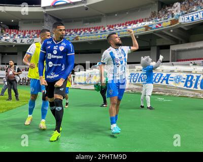 Belem, Brasilien. 29. März 2023. PA - BELEM - 03/29/2023 - COPA VERDE 2023, REMO X PAYSANDU - Paysandu-Spieler Fernando Gabriel feiert sein Tor während eines Spiels gegen Remo im Mangueirao-Stadion für die Copa Verde-Meisterschaft 2023. Foto: Fernando Torres/AGIF/Sipa USA Guthaben: SIPA USA/Alamy Live News Stockfoto
