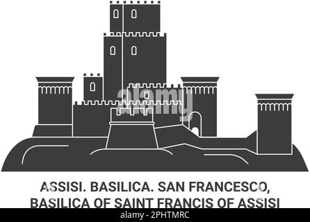 Italien, Assisi. Basilika. San Francesco, Basilika des Heiligen Franziskus von Assisi Reise-Wahrzeichen-Vektordarstellung Stock Vektor