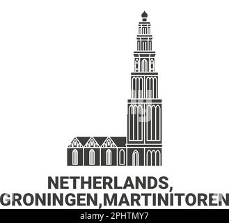 Niederlande, Groningen, Martinitoren Reise-Wahrzeichen-Vektordarstellung Stock Vektor